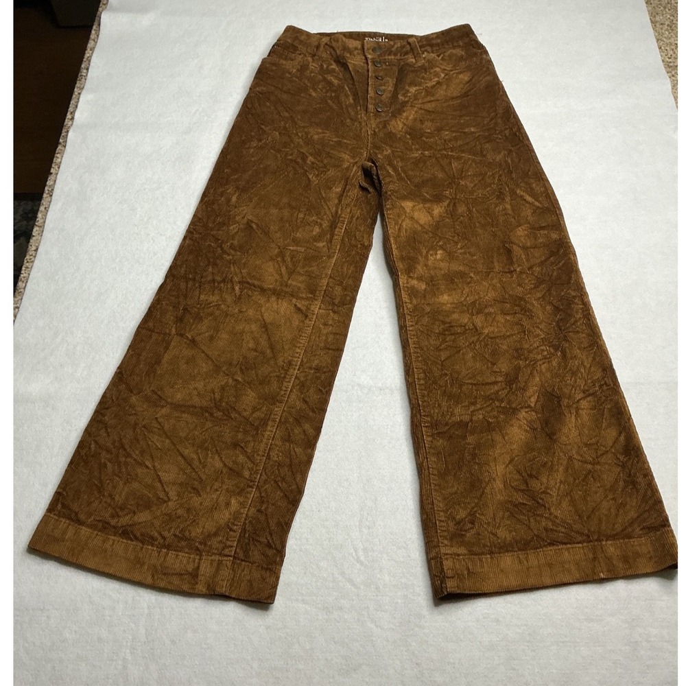 Time and Tru Womens Brown High Rise Wide Leg Corduroy Pants Size 2 Button Fly